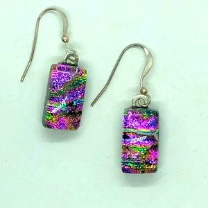 Handcrafted Silver Metal Dichroic Glass Earrings